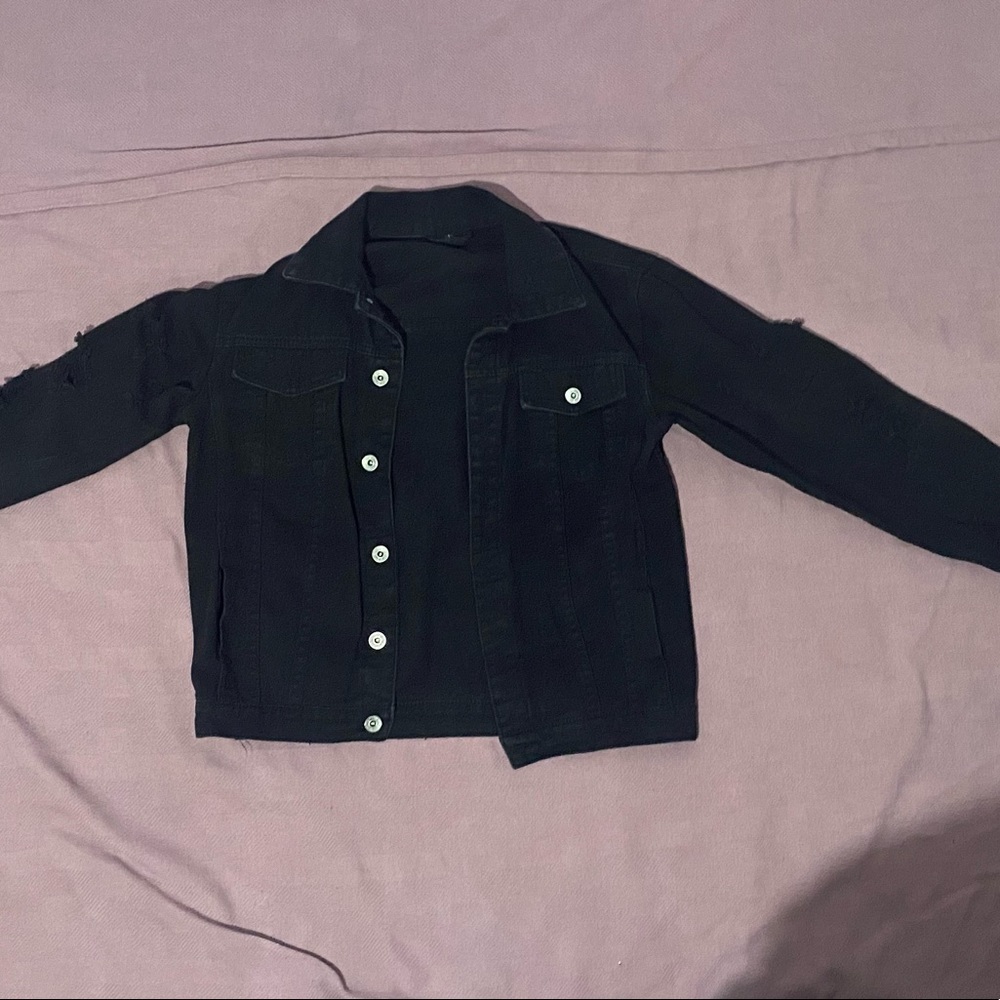 Black Denim Distressed Jean Jacket